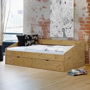 Bett Dänemark Komfort Kiefer/Kernbuche Massivholz mit Schubkasten