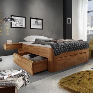 Einzelbett Zarbo Komfort Kernbuche Massivholz ohne Kopfteil mit Schubkasten