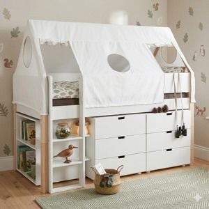 Mini-Hochbett Kids Town Tipi Buche teilmassiv mit Lattenrost und Stauraum