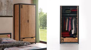 Drehtüren-Kleiderschrank Beli Kiefer teilmassiv mit Schubladen