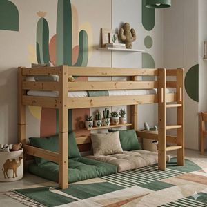 Mini-Hochbett Kids Paradise Kiefer Massivholz mit Lattenrost 90x200 cm