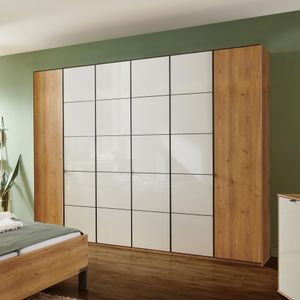Drehtüren-Kleiderschrank Nuvira Eiche Dekor mit Glasfront