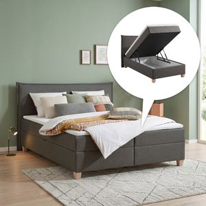 HOMELIV. Boxbett Zibo Webstoff mit Bettkasten