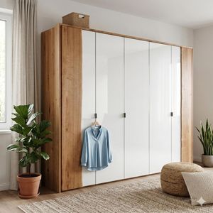 Drehtüren-Kleiderschrank Imst Wildeiche Massivholz mit Glasfront
