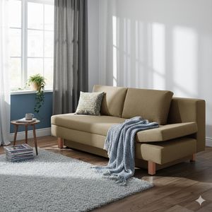 Schlafsofa Cave-Run Webstoff mit Lattenrost und Bettkasten Kopfteilverstellung rechts