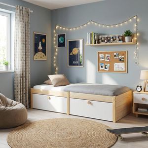 Bett Saffar Komfort Kiefer Massivholz mit Schubkasten 90x200cm