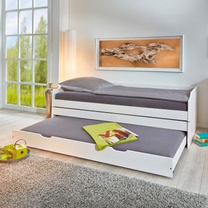 Ausziehbett 3-in-1 Kiefer Massivholz ohne Kopfteil mit Lattenrost und Bettschublade