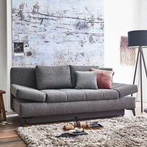 Schlafsofa Amedeo Webstoff/Velours mit Lattenrost und Bettkasten