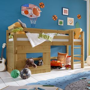 Hütten-Mini-/Midi-Hochbett Kids Paradise Kiefer Massivholz mit Lattenrost