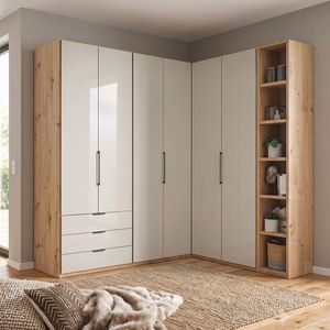Eck-Kleiderschrank Estiva Eiche Dekor mit Glasfront