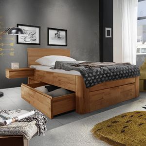 Einzelbett Zarbo Komfort Kernbuche Massivholz mit Schubkasten
