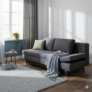 Schlafsofa Cave-Run Webstoff mit Lattenrost und Bettkasten Kopfteilverstellung rechts