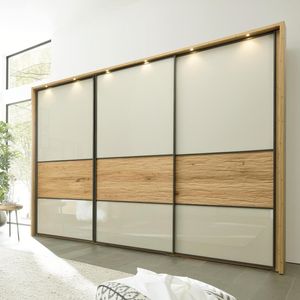 Interliving Schwebetüren-Kleiderschrank 1027 Eiche teilmassiv mit Glasfront