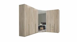 Eck-Kleiderschrank Coreno Eiche Dekor mit Beleuchtung und Spiegel