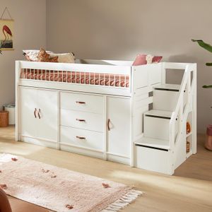 LIFETIME Midi-Hochbett All-In-One Kiefer Massivholz mit Lattenrost