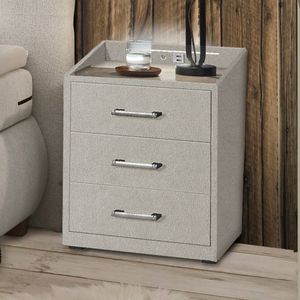 Polsternachttisch Randy Webstoff H 61cm mit LED-Beleuchtung und USB-Anschluss