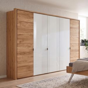 Drehtüren-Kleiderschrank Vildan Wildeiche Massivholz mit Glasfront 300x216cm