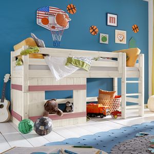 Hütten-Mini-/Midi-Hochbett Kids Paradise Kiefer Massivholz mit Lattenrost