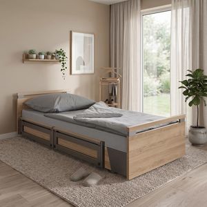 Komfortbett mit Pflegebett-Funktion Usedom Eiche/Akazie Dekor mit Tellerrost