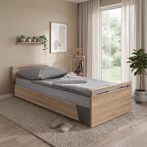 Komfortbett mit Pflegebett-Funktion Usedom Eiche/Akazie Dekor mit Tellerrost