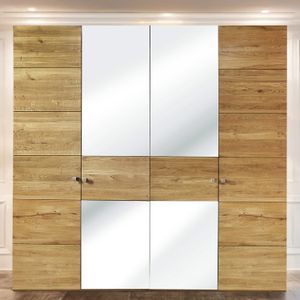 Drehtüren-Kleiderschrank Binita Wildeiche Massivholz mit Spiegel