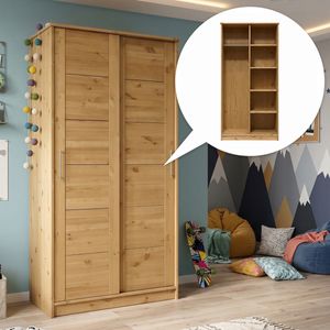 Schiebetüren-Kleiderschrank Kids Paradise Kiefer Massivholz mit Innenausstattung H 200cm