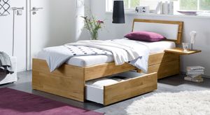 Einzelbett Leova Komfort Kernbuche Massivholz mit Schubkasten