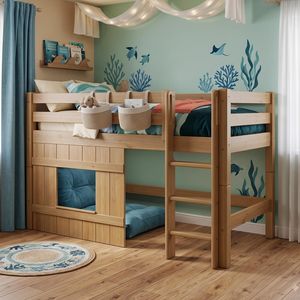 Hütten-Mini-/Midi-Hochbett Kids Paradise Kiefer Massivholz mit Lattenrost