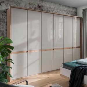 Drehtüren-Kleiderschrank Elanie Eiche Dekor mit Spiegel und Glasfront
