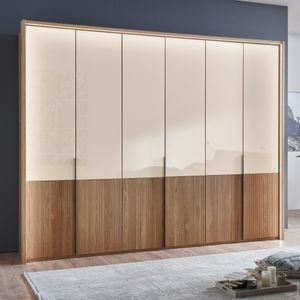 Drehtüren-Kleiderschrank Solya Eiche teilmassiv mit Glasfront