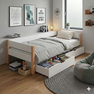 Bett Kids Nordic Buche teilmassiv mit Lattenrost und Schubkasten