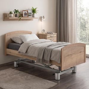 Komfortbett mit Pflegebett-Funktion Ummanz Eiche Dekor mit Lattenrost