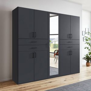 Drehtüren-Kleiderschrank Marnell mit Spiegel und Schubladen