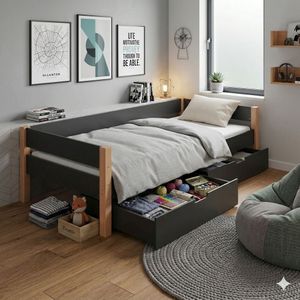 Bett Kids Nordic Buche teilmassiv mit Lattenrost und Schubkasten