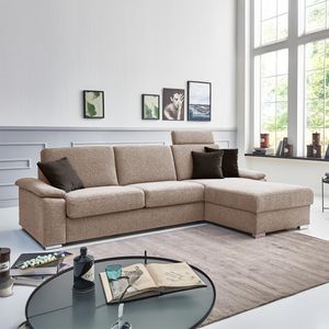 Eck-Schlafsofa Cesio Webstoff mit Lattenrost und Bettkasten Ottomane rechts
