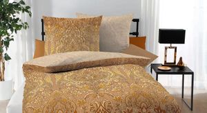 Mako-Satin-Bettwäsche Caramel Fleuron