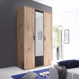 Drehtüren-Kleiderschrank Ponce mit Spiegel und Schubladen