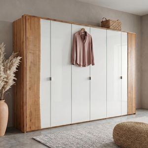 Drehtüren-Kleiderschrank Imst Wildeiche Massivholz mit Glasfront