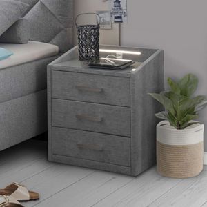 Polsternachttisch Bolton Webstoff H 61cm mit LED-Beleuchtung und USB-Anschluss