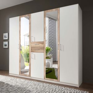 Drehtüren-Kleiderschrank Mozza mit Spiegel und Schubladen