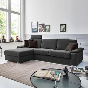 Eck-Schlafsofa Cesio Velours/Webstoff mit Lattenrost und Bettkasten Ottomane links