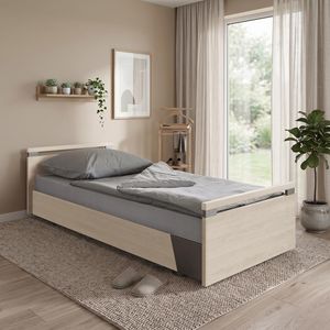 Komfortbett mit Pflegebett-Funktion Usedom Eiche/Akazie Dekor mit Tellerrost