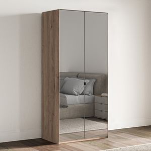 Drehtüren-Kleiderschrank Tiam Eiche Dekor mit Glasfront und Spiegel