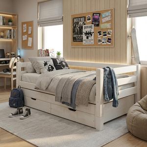 Ausziehbett Kids Paradise Kiefer Massivholz mit Lattenrost und Bettschublade 90x200cm