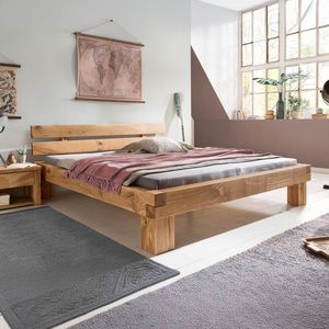HOMELIV. Balkenbett Areska Komfort Wildeiche Massivholz