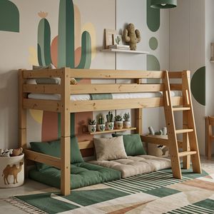 Mini-Hochbett Kids Paradise Kiefer Massivholz mit Lattenrost 90x200 cm