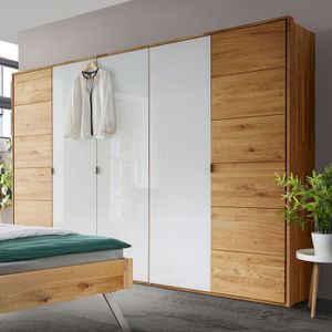 Drehtüren-Kleiderschrank Vildan Wildeiche Massivholz mit Glasfront