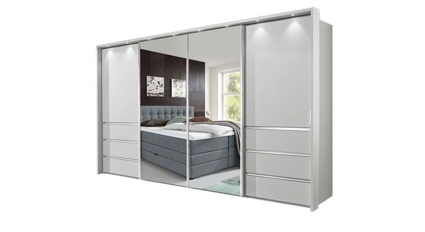 Schwebetüren-Kleiderschrank Tanaria mit Spiegel und Schubladen
