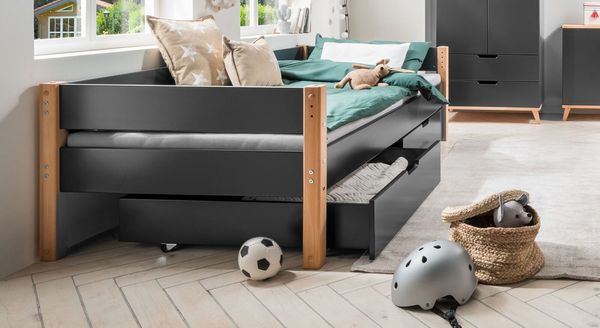 Bett Kids Nordic Buche teilmassiv mit Lattenrost und Schubkasten