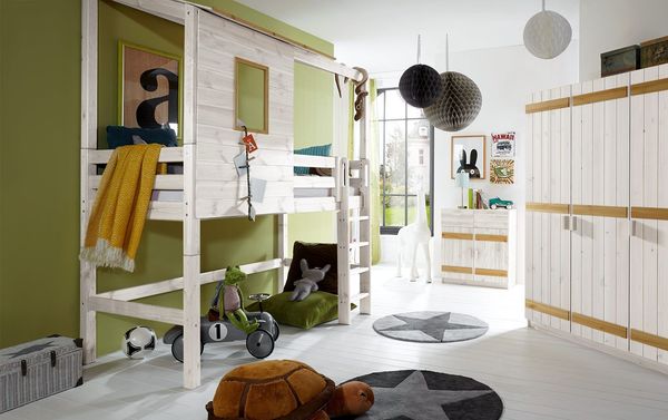 Abenteuer-Midi-Hochbett Kids Paradise Kiefer Massivholz mit Lattenrost